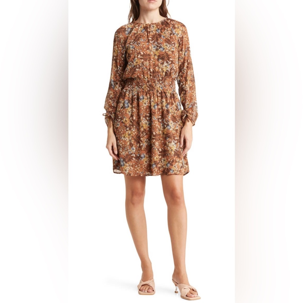 Long sleeve rushed floral dress